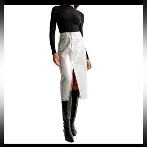 Abercrombie & Fitch metallic denim midi skirt with front split in silver